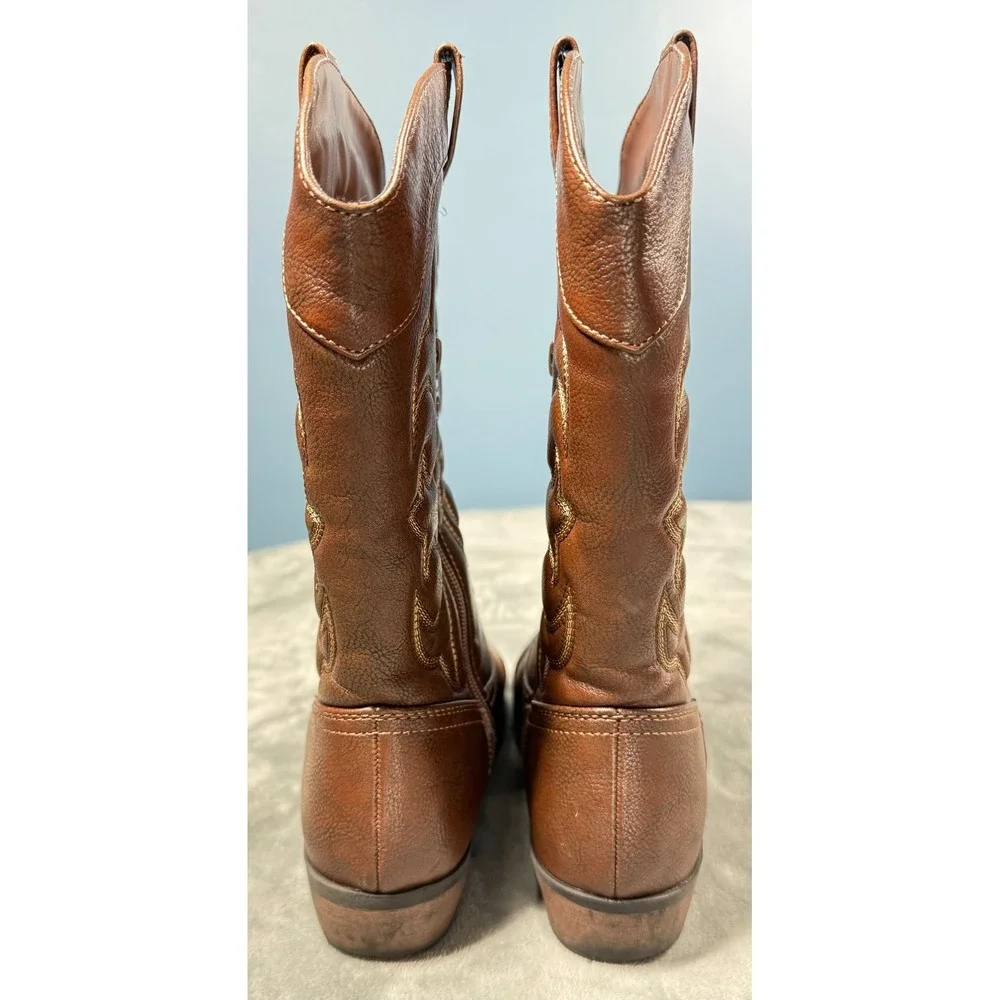 Cat Jack Girls Cowboy Boots 5 Brown Embroidered Western Zip Up